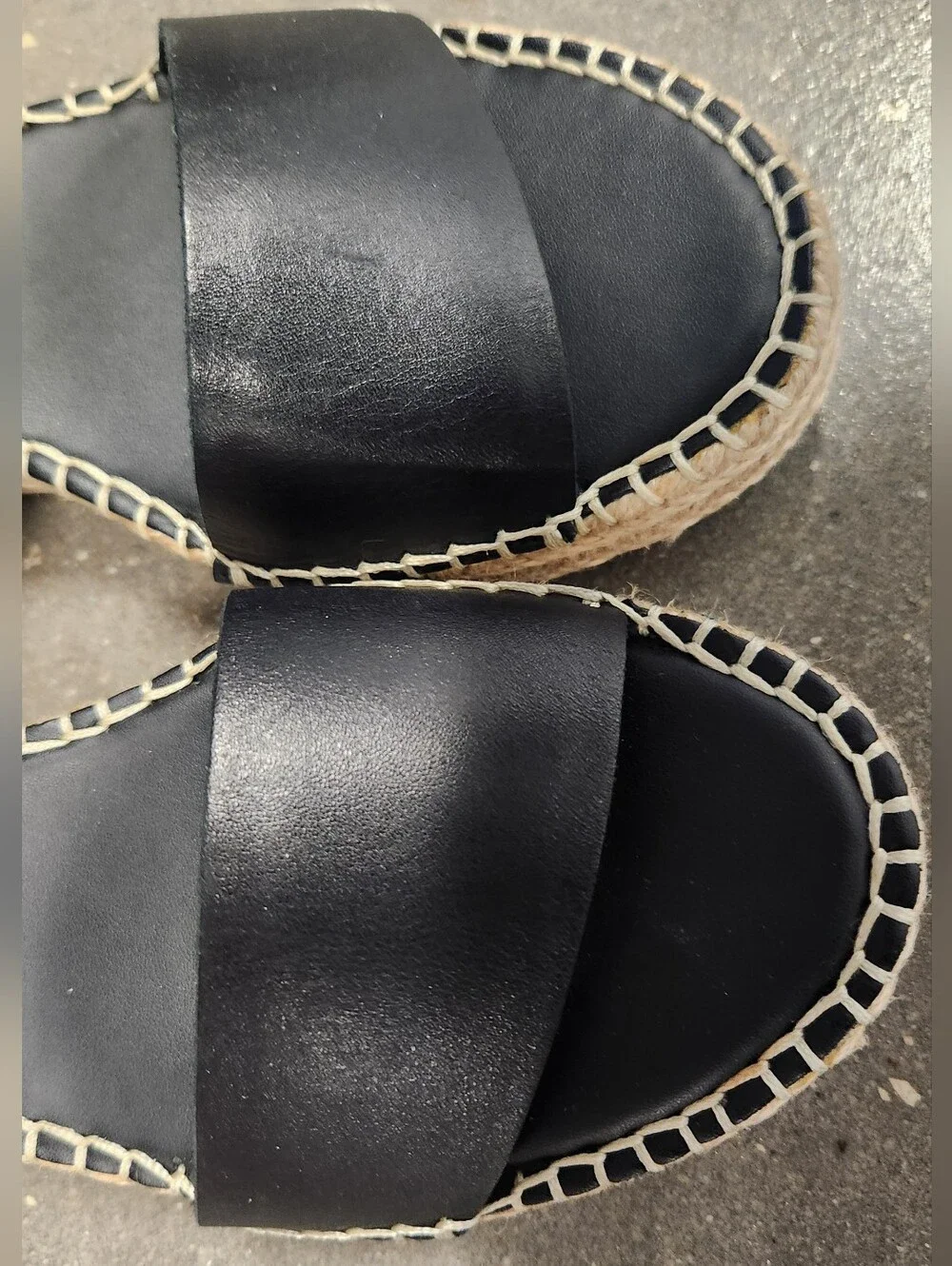 Franco Sarto Black Leather Espadrille Platform Wedge Sandals Size 9M